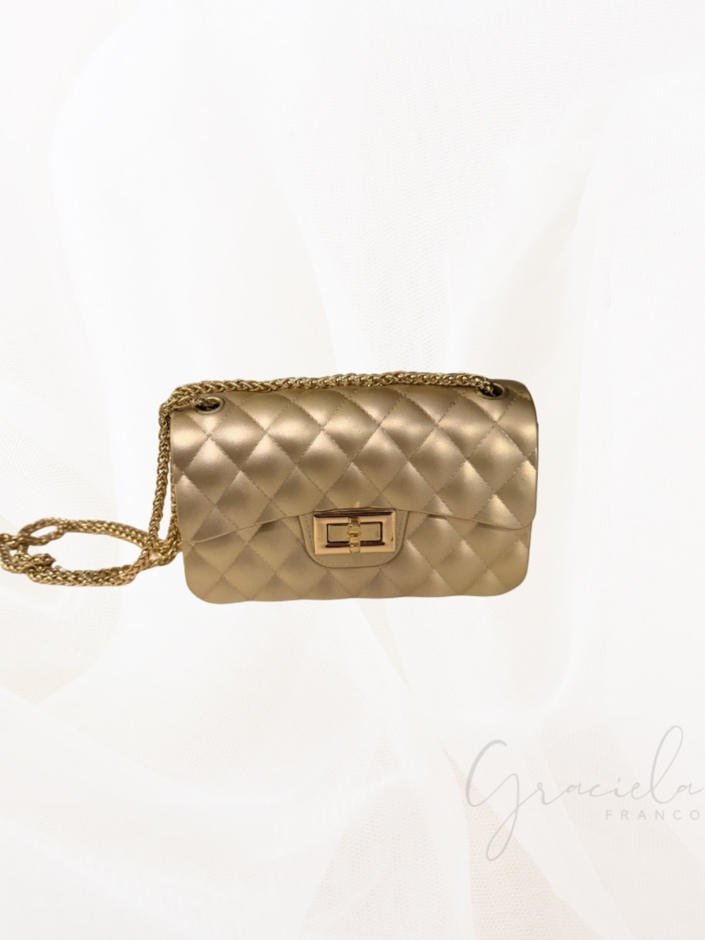 NEW Quilted Metallic Gold Chain Shoulder Bag